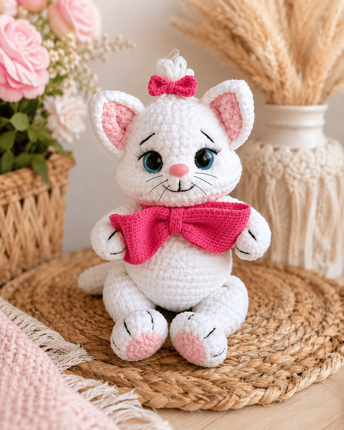 Cat Crochet Pattern: Kitty with a Bow Easy Plush Amigurumi - My Store