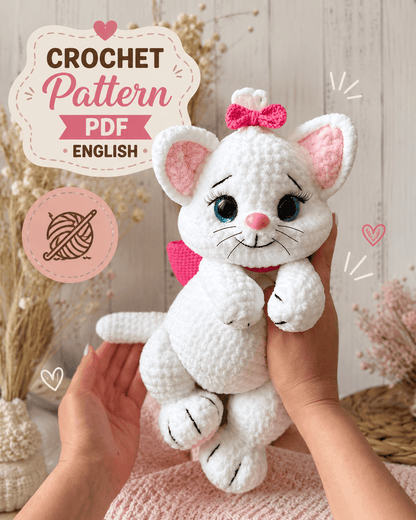 Cat Crochet Pattern: Kitty with a Bow Easy Plush Amigurumi - My Store