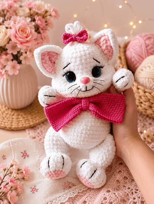 Cat Crochet Pattern: Kitty with a Bow Easy Plush Amigurumi - My Store