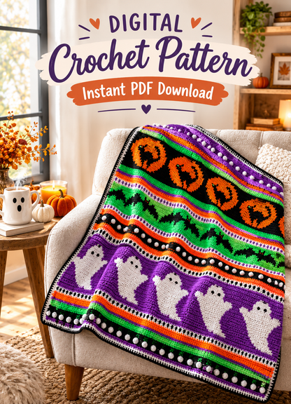 Halloween Crochet Blanket & Afghan Pattern | Ghost, Bat, Pumpkin PDF - Velvetloophouse