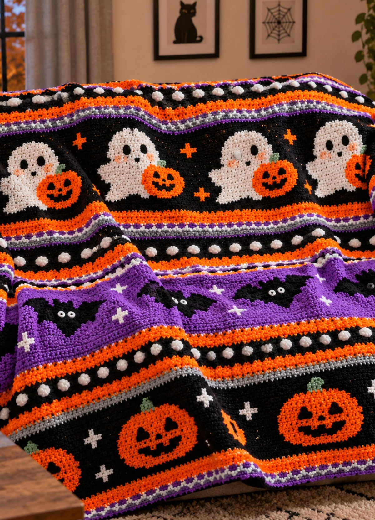 Halloween Crochet Blanket & Afghan Pattern | Ghost, Bat, Pumpkin PDF - Velvetloophouse