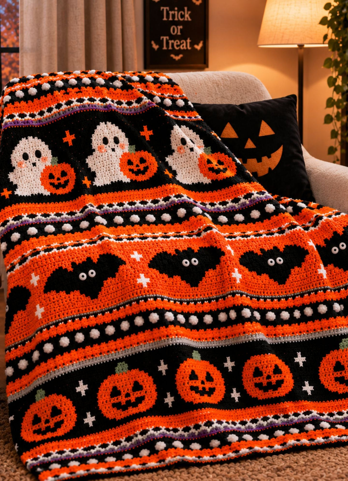 Halloween Crochet Blanket & Afghan Pattern | Ghost, Bat, Pumpkin PDF - Velvetloophouse