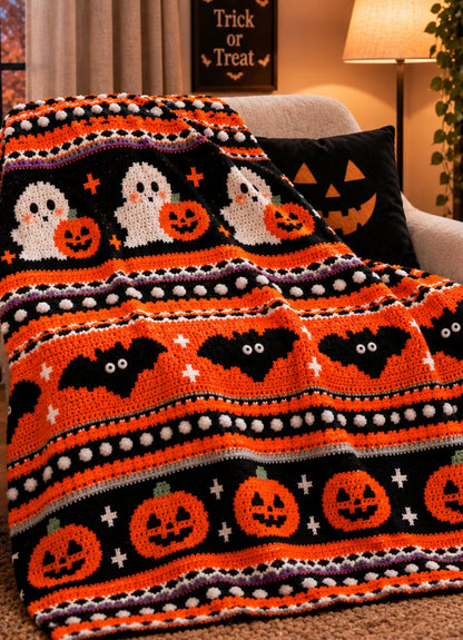 Halloween Crochet Blanket & Afghan Pattern | Ghost, Bat, Pumpkin PDF - Velvetloophouse